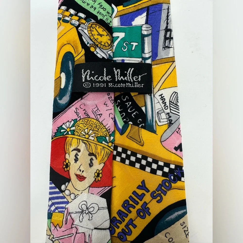 Vintage 1991 Nicole Miller Men‎ Silk Neck Tie Shop Til You Drop Necktie 55x3.5